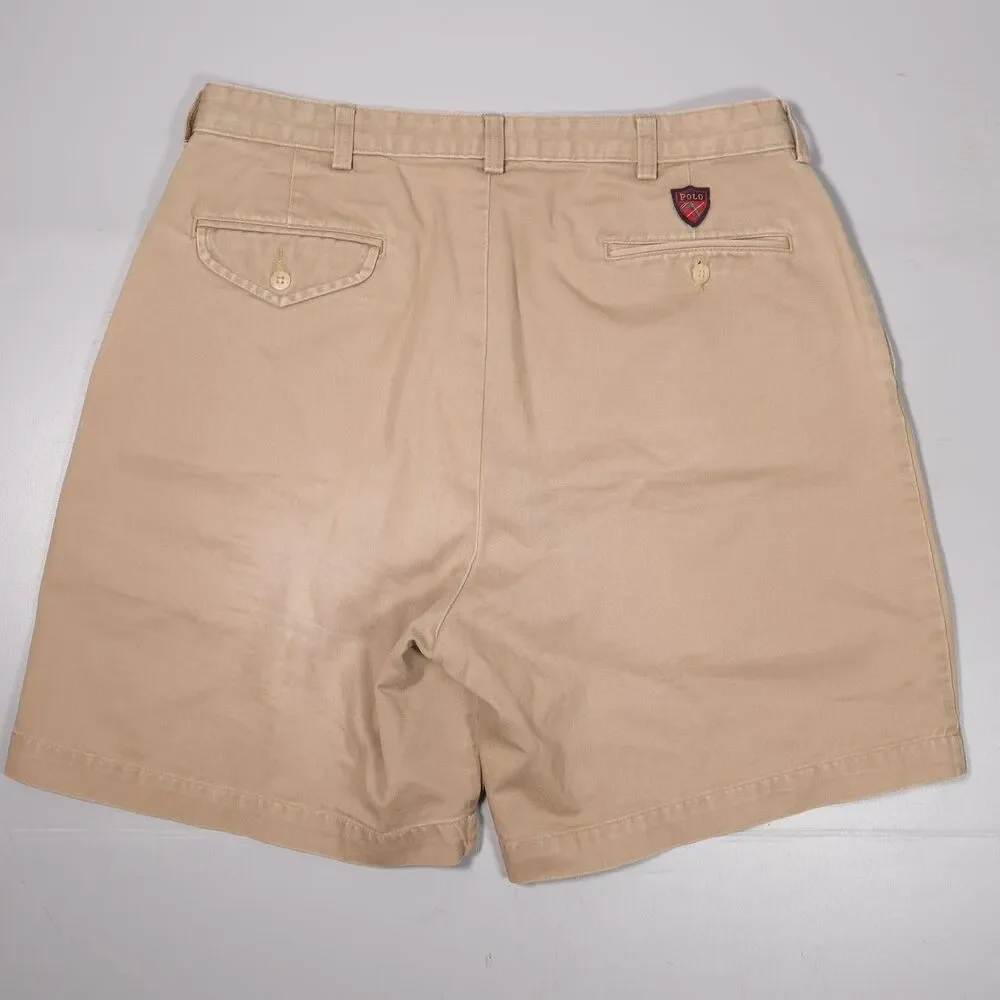 VTG Polo Ralph Lauren Classic Golf Shorts Pleated Beige Cotton Mens 34 x 8